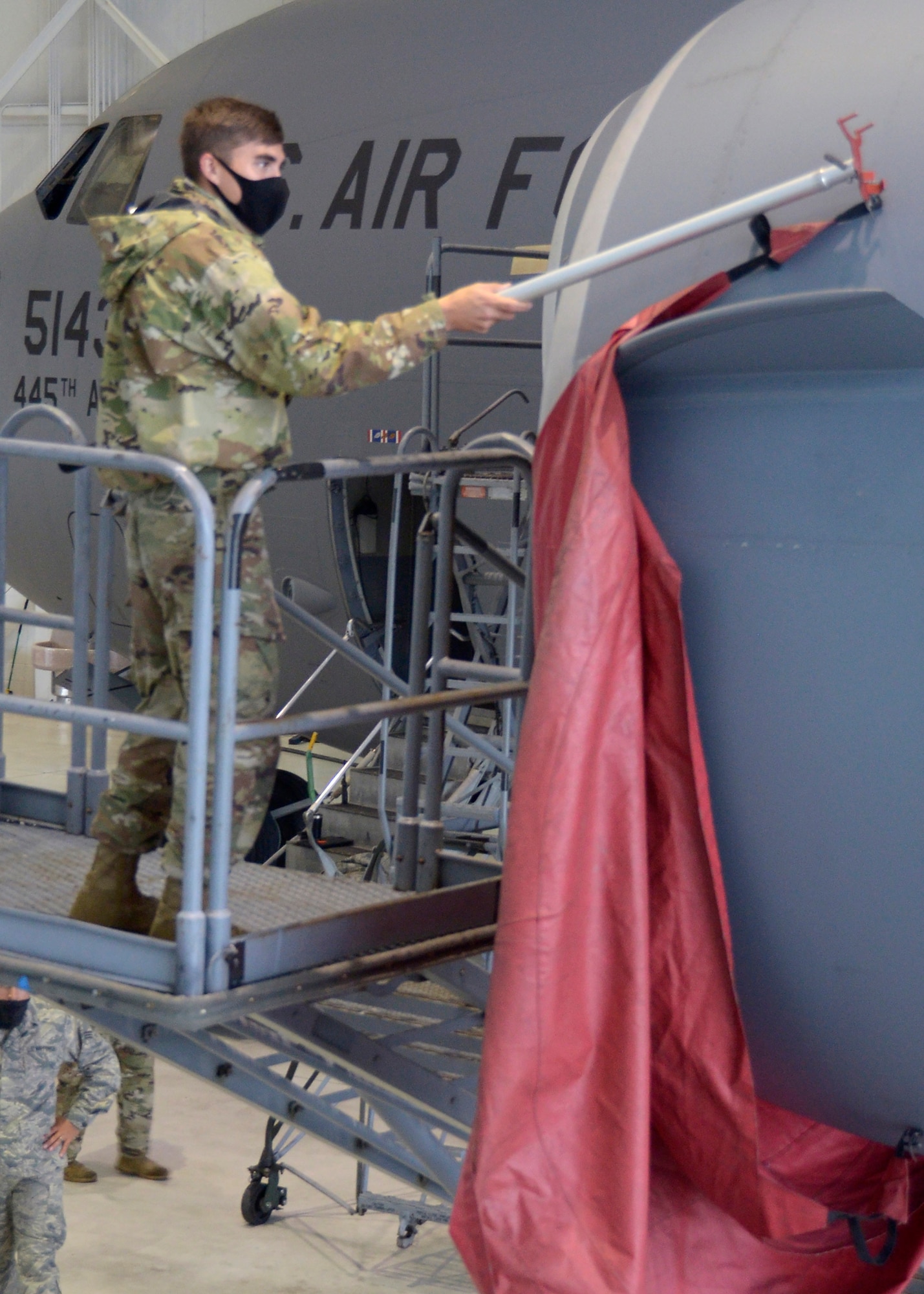 Airman Matthew Dazen, a crew chief with the 445th Aircraft Maintenance Squadron, prepares to perform a pre-flight inspection on a C-17 Globemaster III. Once completed, the pre-flight inspection is valid for only 72 hours. If the mission does not depart within that timeframe, a new pre-flight inspection will be completed.