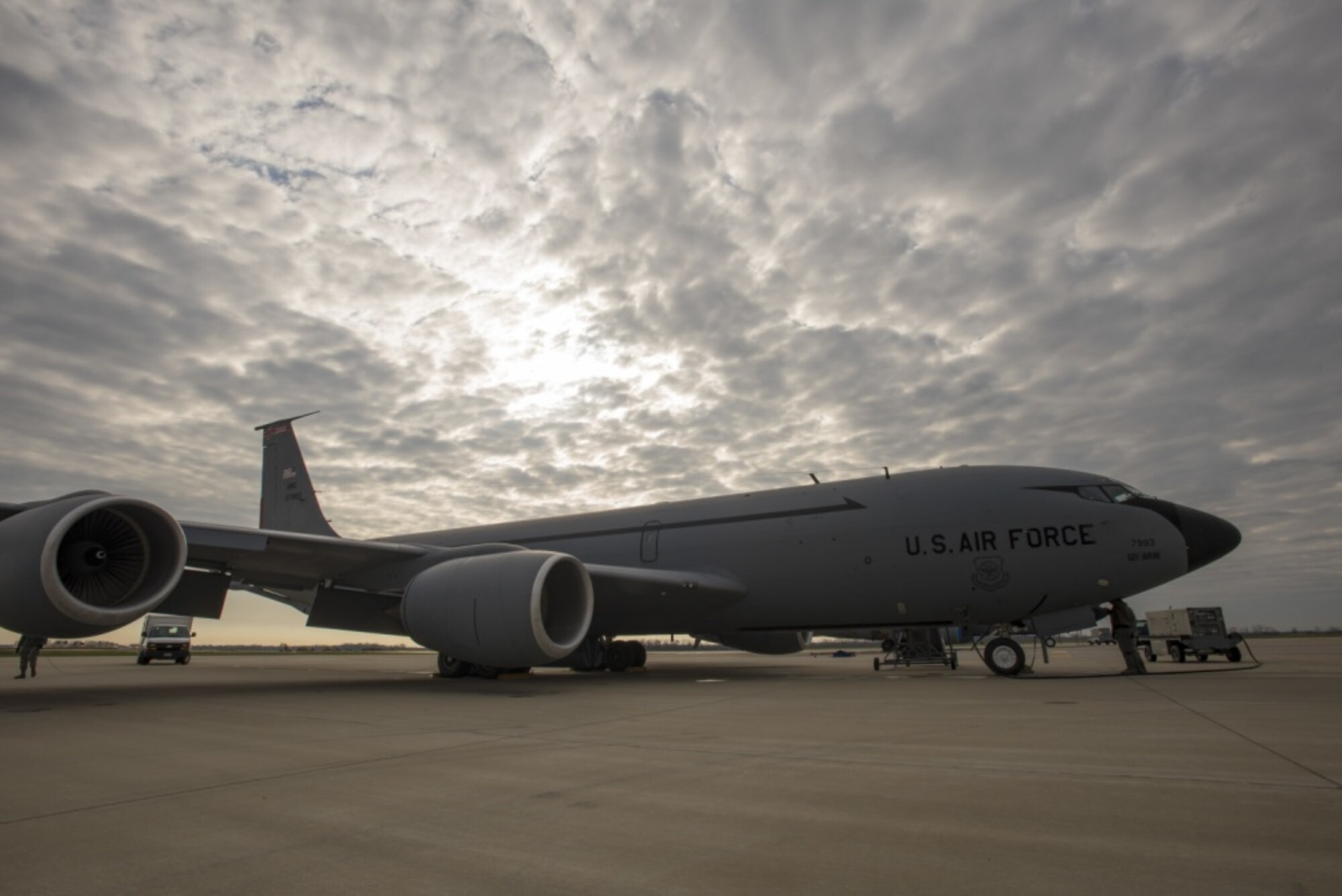 A KC-135 Stratotanker from the 121st Air Refueling Wing sits on the flightline at Rickenbacker Air National Guard Base, Ohio. (U.S. Air National Guard photo by Tiffany A Emery)