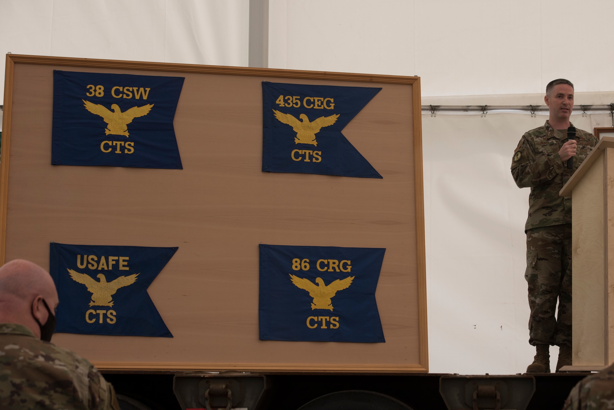 A squadron commander giving a speech