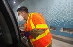 A member of Hawaii National Guard assigned to Joint Task Force Oahu supporting surge COVID-19 test registration at the Interstate H-3 Sept. 1, 2020, Honolulu, Hawaii.