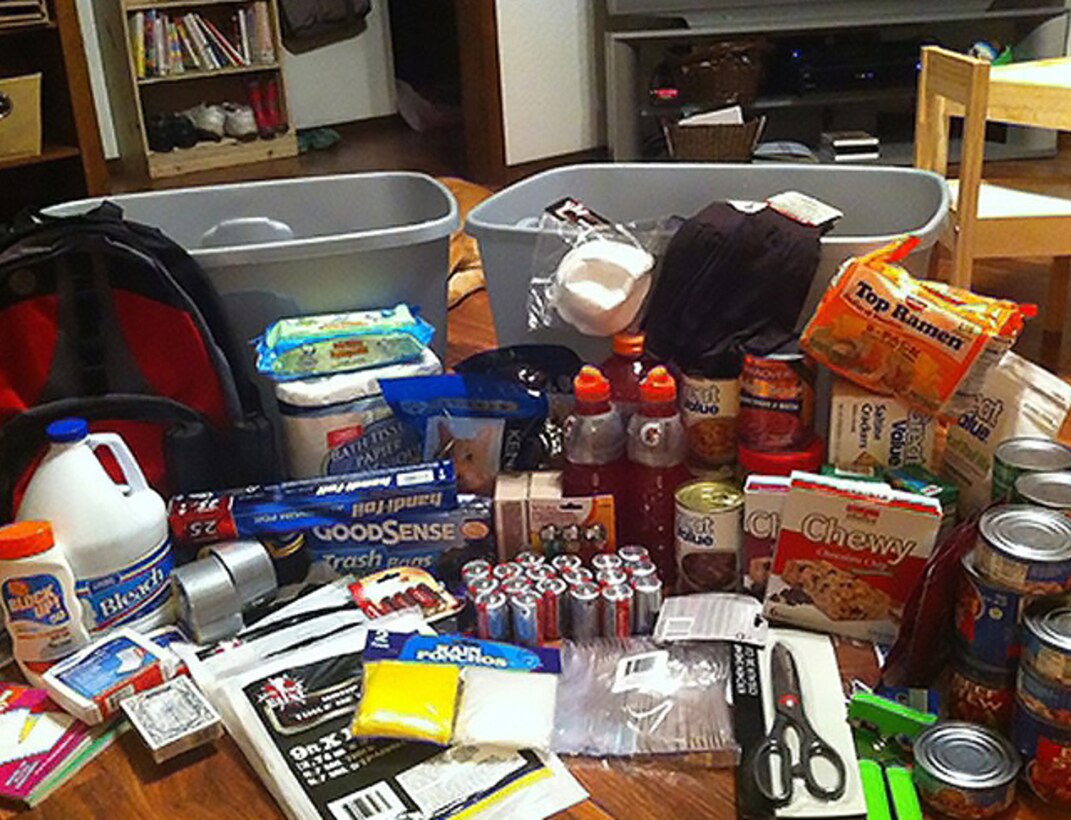 Display of items for emergency preparedness kits