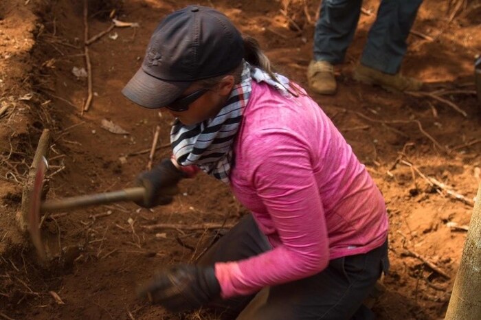 U.S. Air Force Staff Sgt. Dotey Lynn, commander’s support staff for the 36th Wing comptroller squadron dig at Vietnam War Era F-4 crash in search of two missing in action pilots, Savannakhét Province, Laos, July 15 2019.