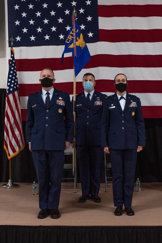 Brig. Gen. David May, Wisconsin's deputy adjutant general for Air, stands with Col. Leslie Zyzda-Martin