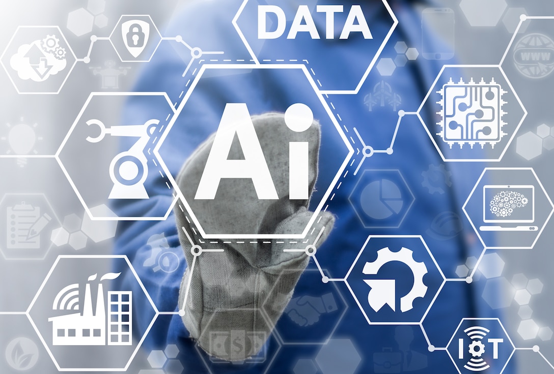 A graphic shows honeycomb lines and the words "AI" and "Data."