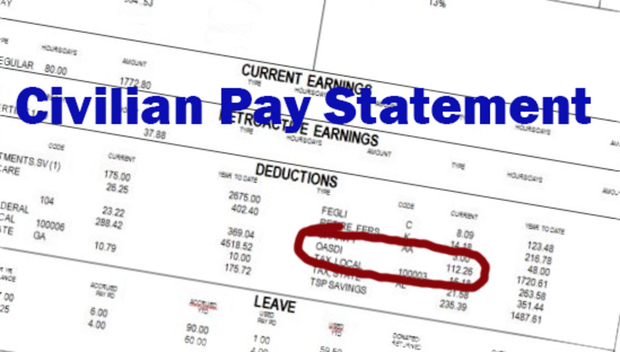 Illustration to show location of Social Security taxes on civilian pay statements