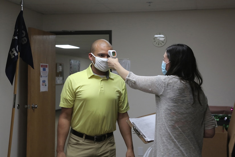 Trainers conduct regular temperature checks on each other during the first virtual Stand for Life suicide prevention training event with 79 suicide prevention liaisons across Army Reserve units throughout the continental U.S.