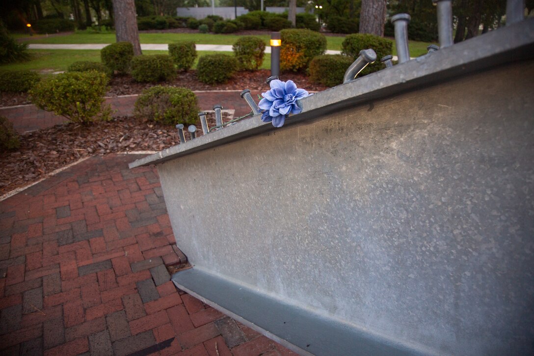 The 9/11 Memorial stands as a visual reminder of that fateful day at the Lejeune Memorial Gardens, Jacksonville, North Carolina, Sept. 1, 2020. This year marks the 19th anniversary of Patriots Day, which honors the nearly 3,000 American citizens, civil servants, and first responders whose lives were taken as a result of the terrorist attacks that took place on Sept. 11, 2001. (U.S. Marine Corps Photo by Lance Cpl. Isaiah Gomez)