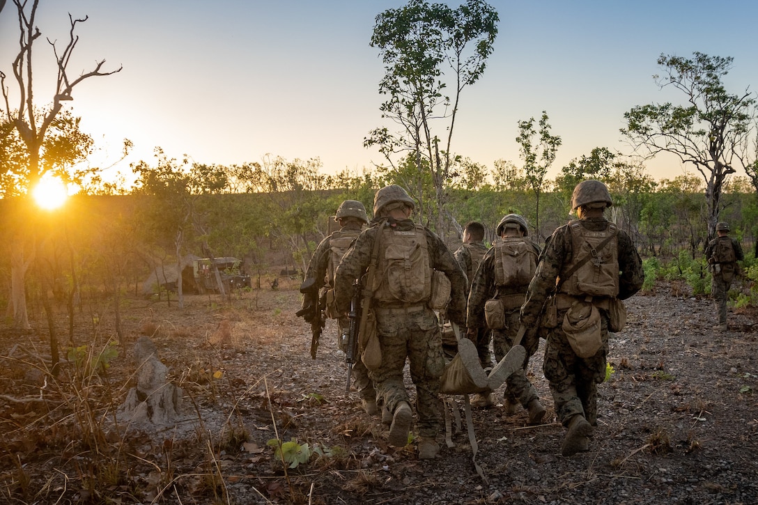 U.S. Marines and sailors engage in casualty evacuation drills during Exercise Koolendong in Australia, Sept. 10.
