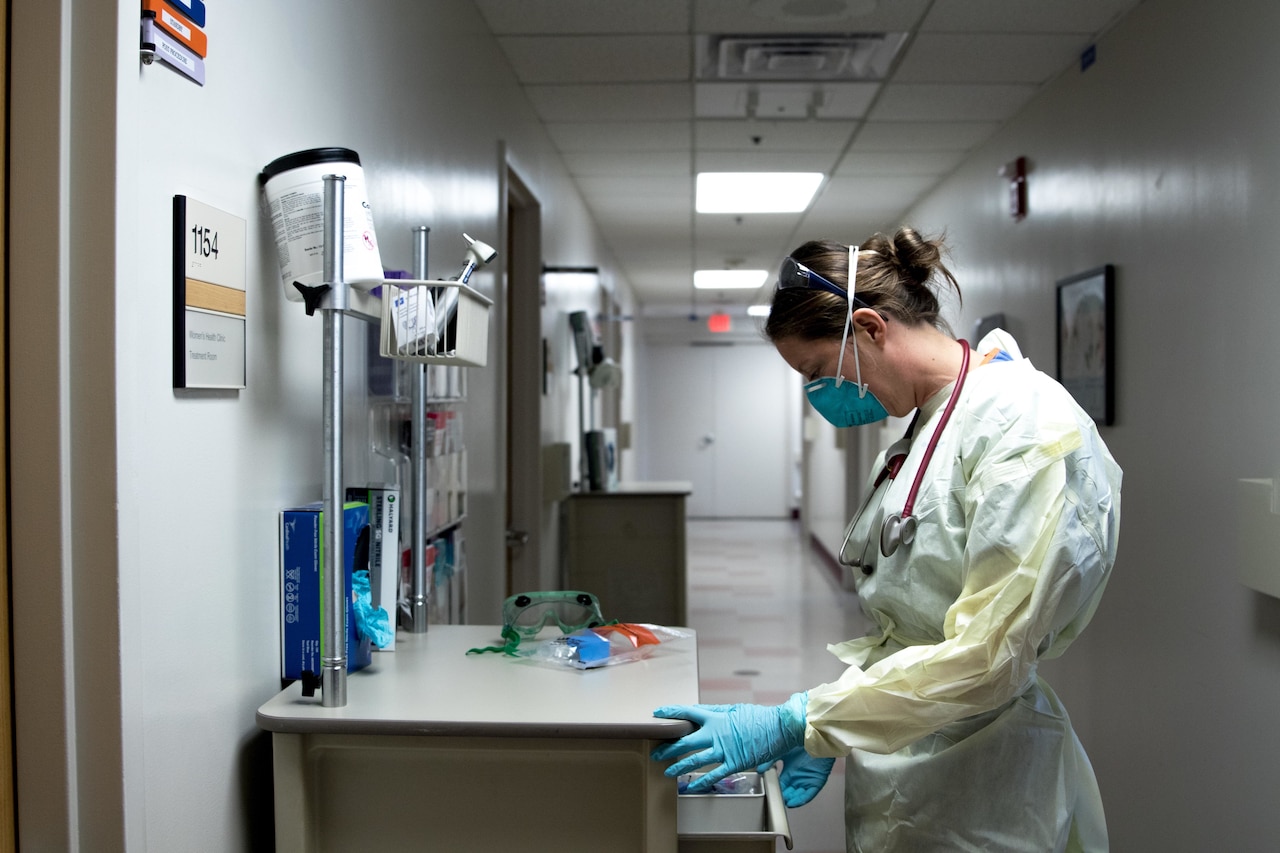 A nurse is looking for a piece of equipment.
