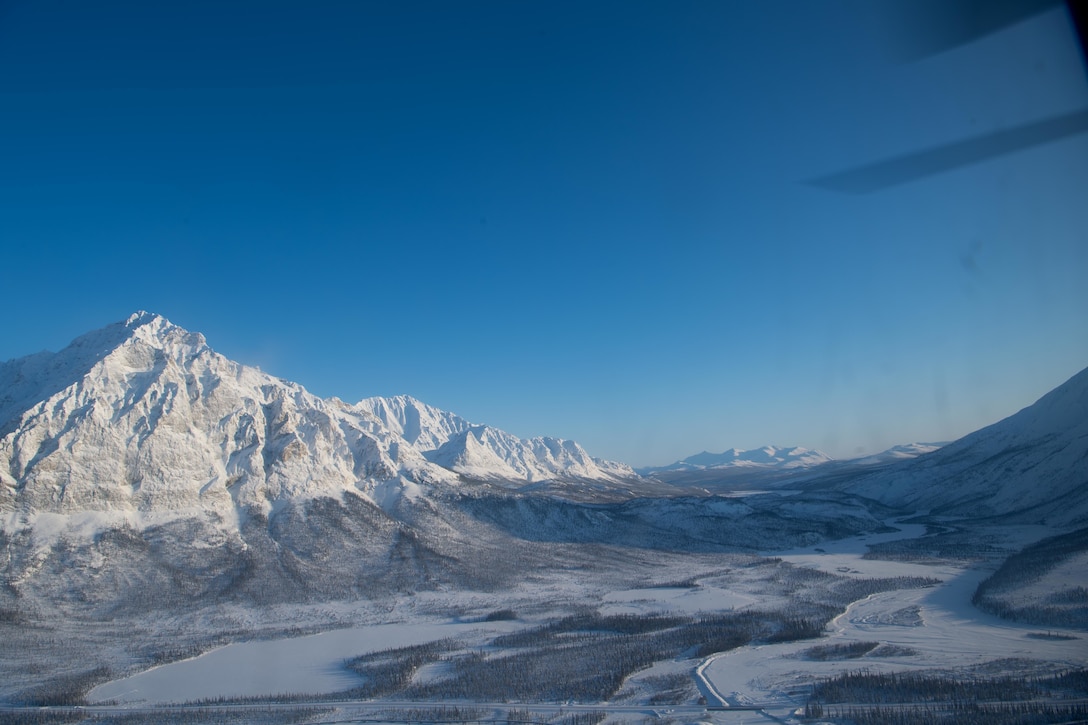 U.S. Soldiers with the Alaska Air National Guard assigned to the 2nd Battalion, 211th Aviation Regiment, takes flight en route from Joint Base Elmendorf-Richardson to Deadhorse, Alaska, in a CH-47 Chinook for exercise Arctic Eagle on Feb. 24, 2020. The Alaska National Guard is hosting Exercise Arctic Eagle 2020, a joint-training exercise, Feb. 20 to March 6, 2020, throughout Alaska, including Joint Base Elmendorf-Richardson, Eielson Air Force Base, Fort Wainwright, the Yukon-Kuskokwim Delta and as far north as Teshekpuk Lake. As a homeland security and emergency response exercise, Arctic Eagle 20 is designed to increase the National Guard’s ability and effectiveness to operate in the extreme cold-weather conditions found in Arctic environments. (U.S. Air Force photo by Tech. Sgt. Amy Picard)