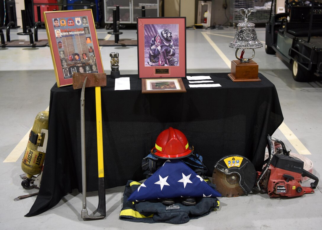 A 9/11 memorial is displayed at the Louis F. Garland Department of Defense Fire Academy dedicated to the firefighters who bravely ran into a burning building to rescue others, on Goodfellow Air Force Base, Texas, September 11, 2020. Of the 412 first responders who died in the September 11 attacks, 343 were firefighters. (U.S. Air Force photo by Airman 1st Class Ethan Sherwood)