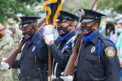 Norfolk Naval Shipyard's Police Force provided an Honor Guard at the Patriot Day Ceremony Sept. 11, 2020. Members of the honor guard bowed their heads in prayer to honor the fallen from Sept. 11, 2001.