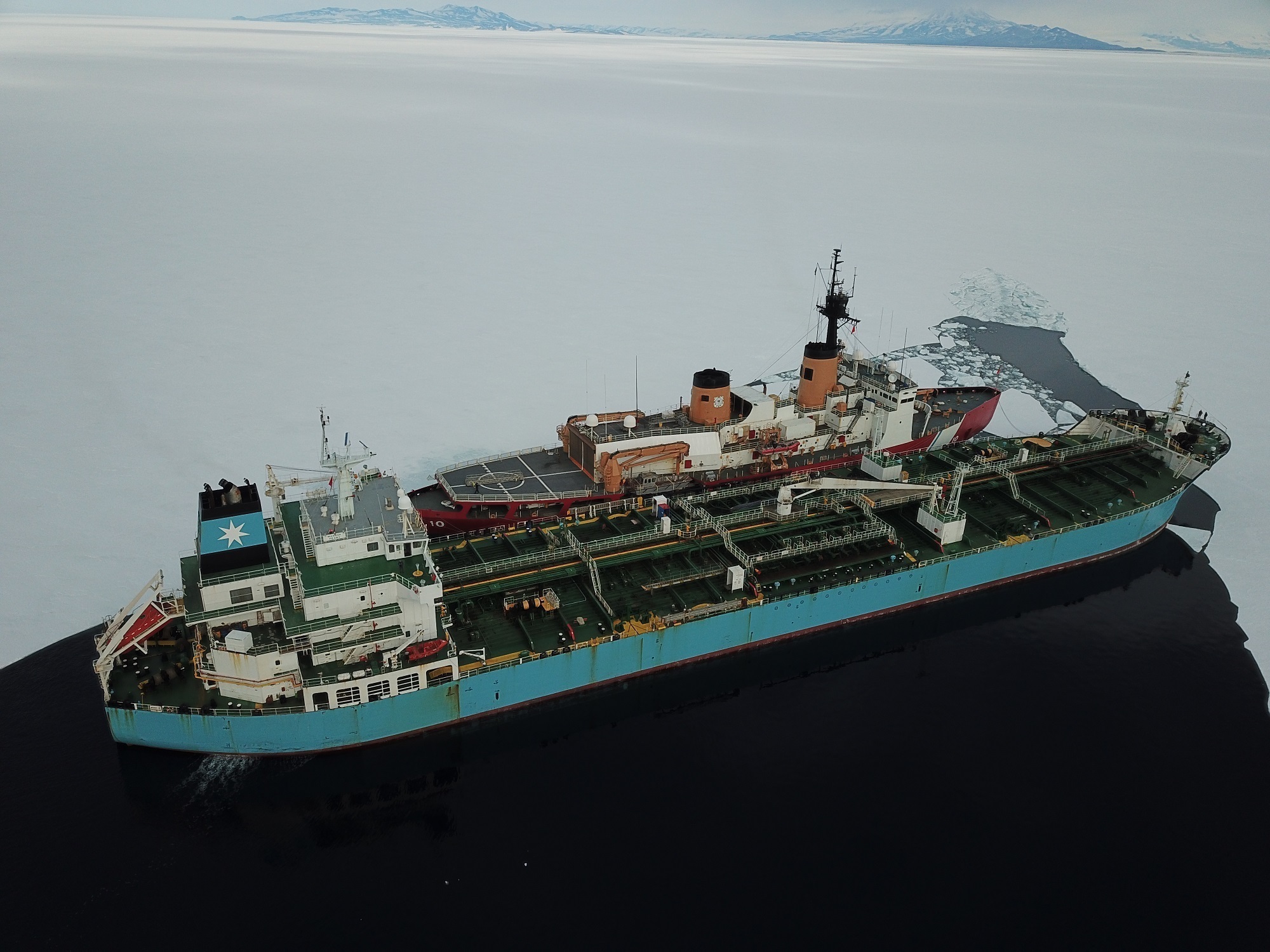 MT Maersk Peary conducts and at-sea fuel transfer with the United States Coast Guard ice-breaker Polar Star en rout to McMurdo Station Antarctica.