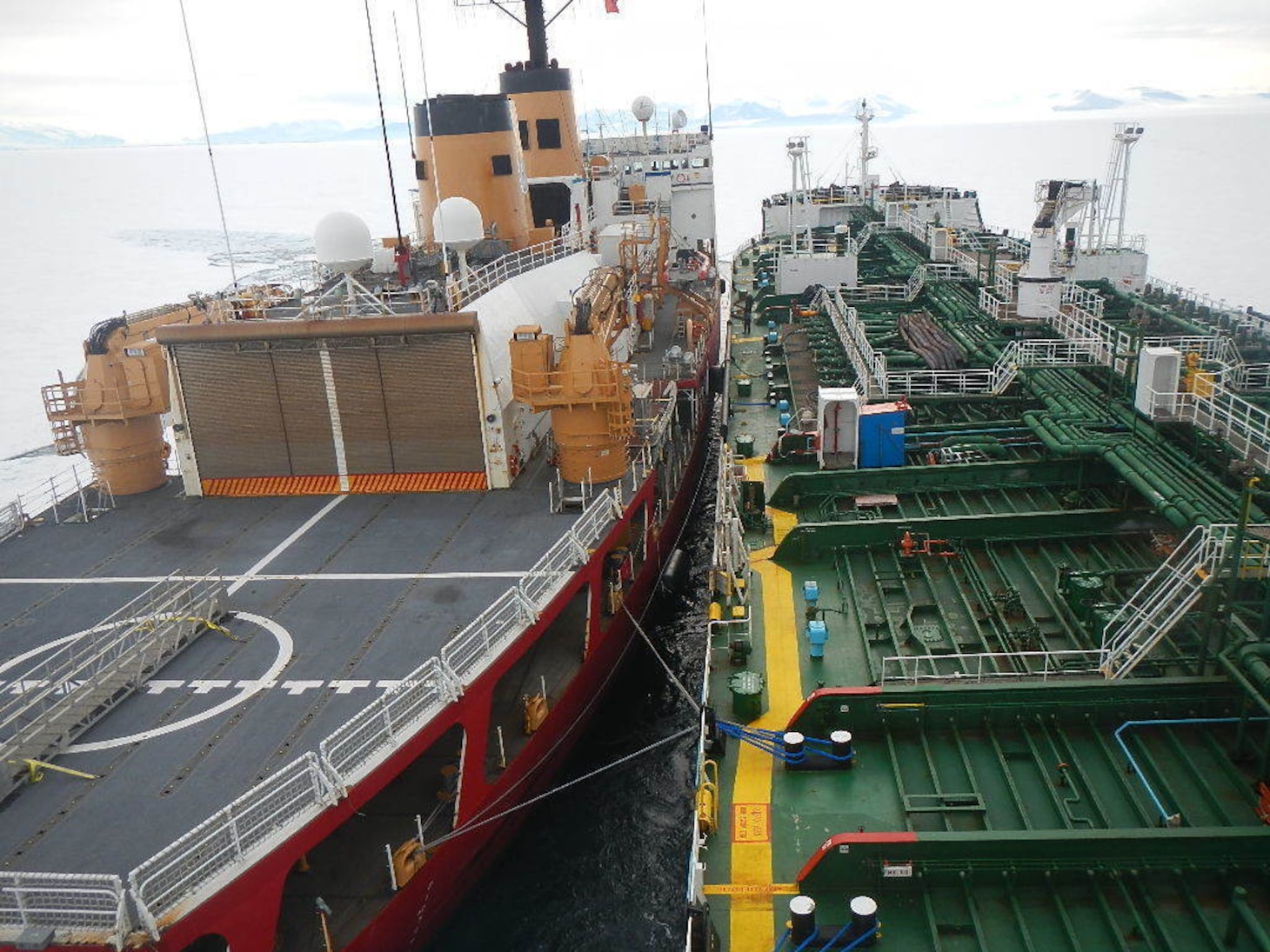 MT Maersk Peary conducts and at-sea fuel transfer with the United States Coast Guard ice-breaker Polar Star en rout to McMurdo Station Antarctica.