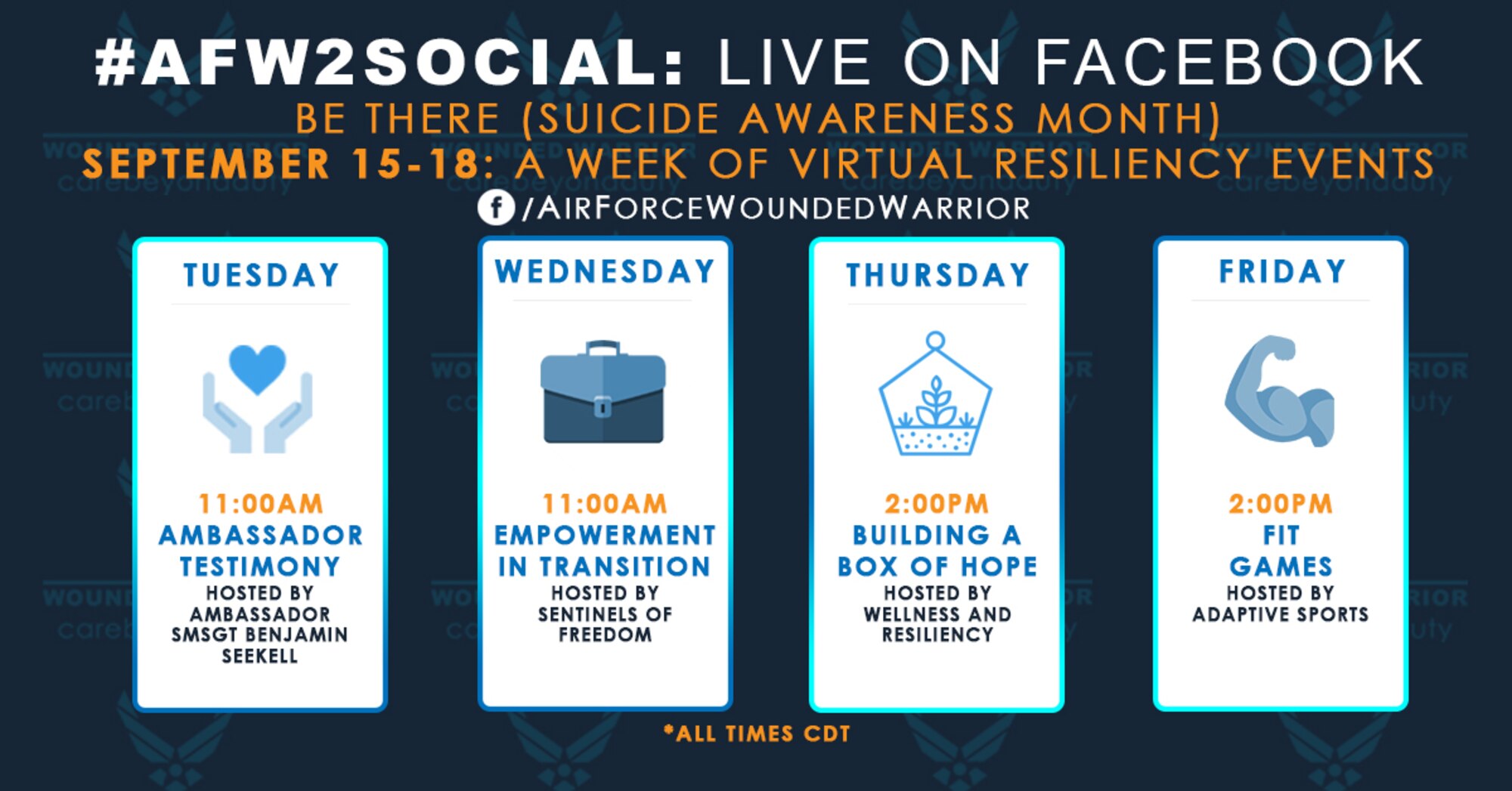 The following is a schedule of events for the week of 14-18 September. (U.S. Air Force Graphics by Melissa Espinales)