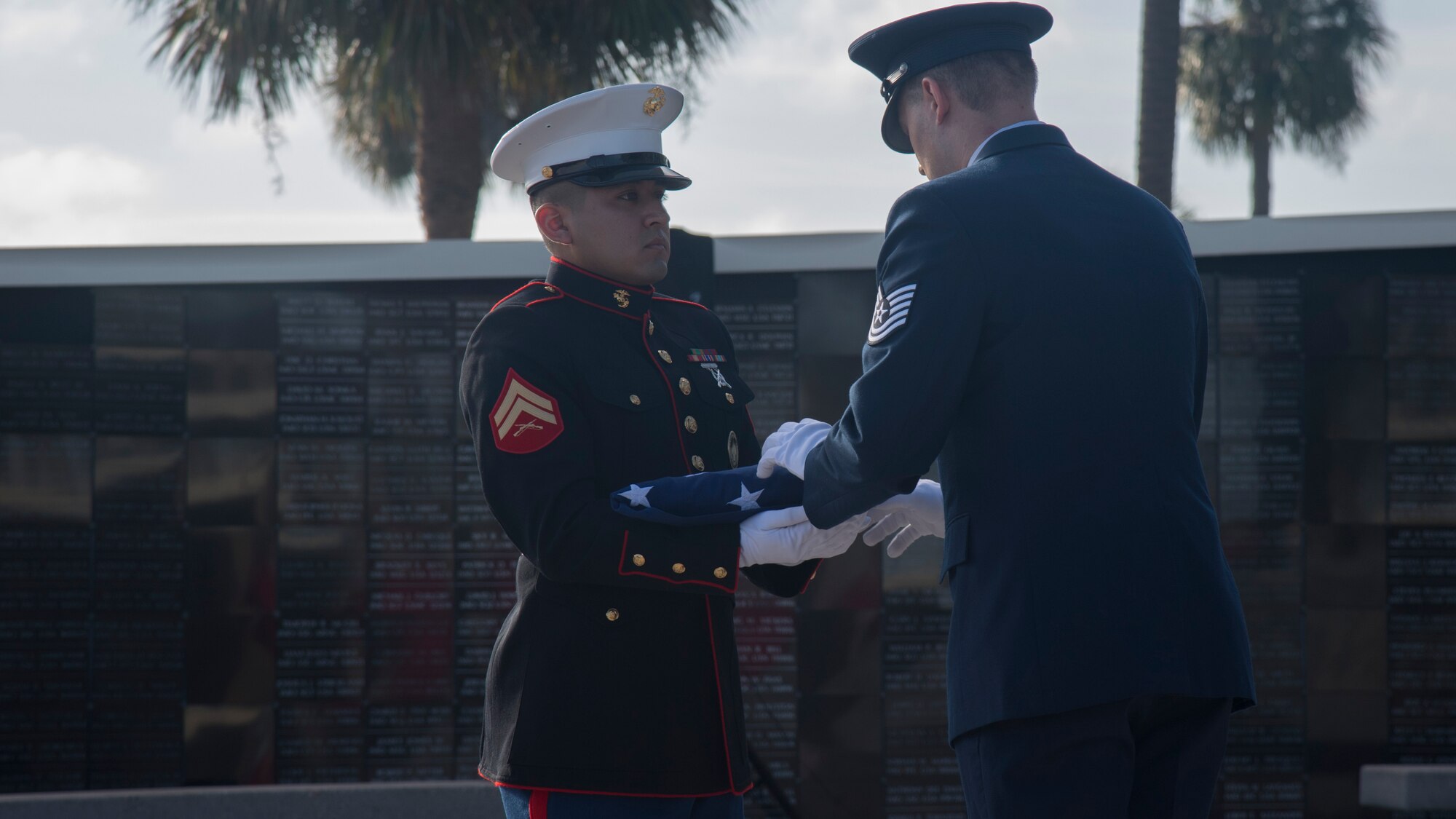 Members of the U.S. Special Operations Command Color Guard, perform a flag fold during a 9/11 Observance Ceremony Sept. 11, 2020, at MacDill Air Force Base, Fla.