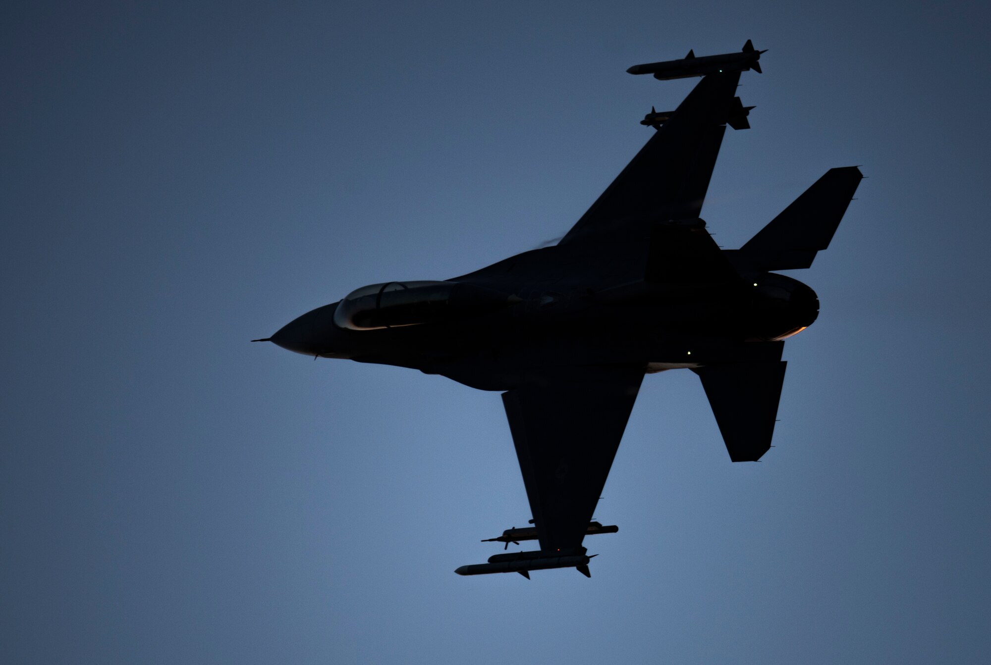 An F-16 Fighting Falcon, assigned to the 510th Fighter Squadron, Aviano Air Base, Italy, flies over Royal Air Force Lakenheath, England, Sept. 9, 2020. The 510th FS is conducting close air support training with the 321st Special Tactics Squadron, the 19th Regiment Royal Artillery and the 2nd Air Support Operations Squadron to improve combat capabilities and interoperability between allied nations. (U.S. Air Force photo by Airman 1st Class Jessi Monte)
