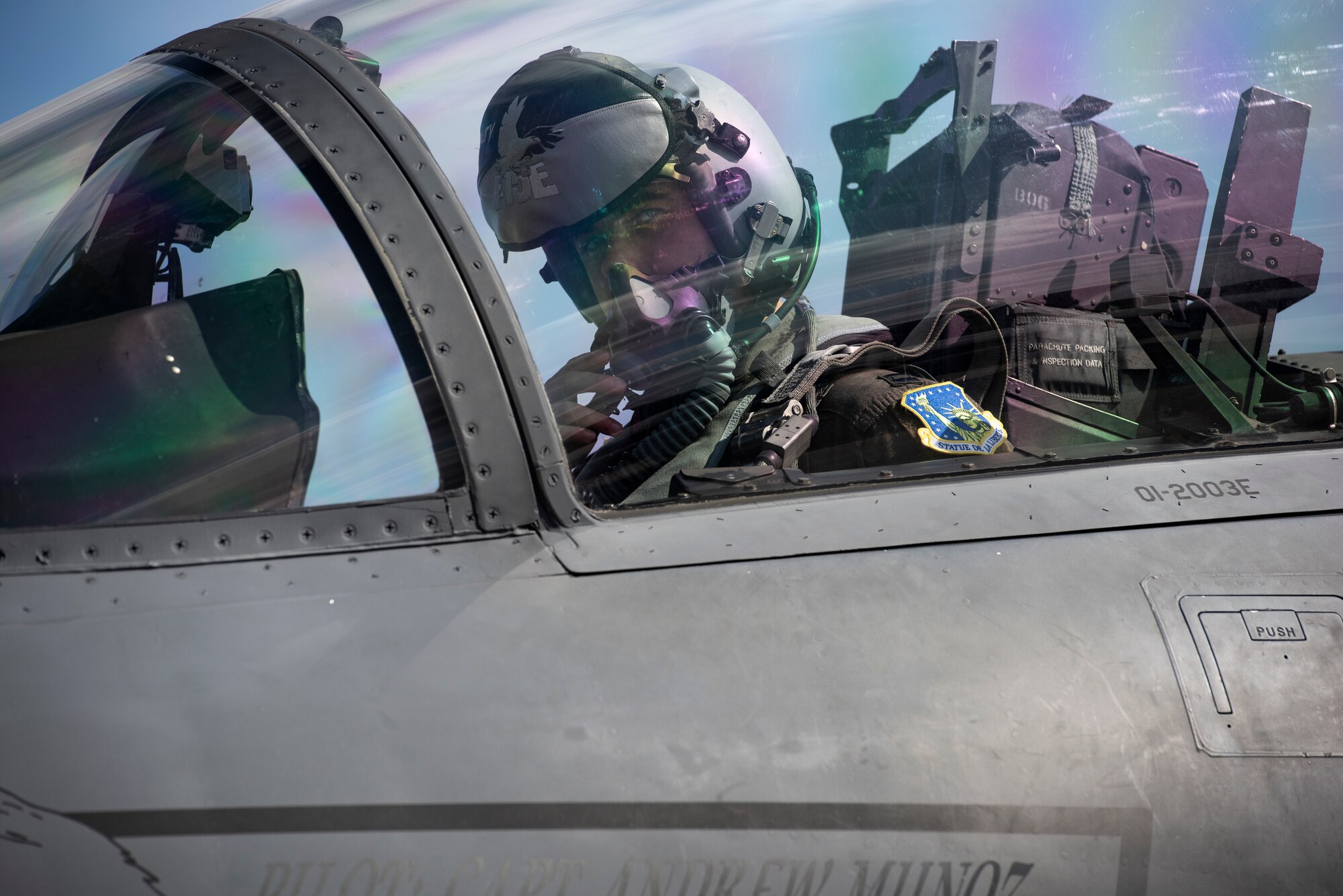 A U.S. Air Force pilot assigned to the 48th Fighter Wing observes ground checks prior to takeoff in support of exercise Point Blank 20-4 at Royal Air Force Lakenheath, England, Sept. 10, 2020.  Exercises like Point Blank increase interoperability and collective readiness with other NATO forces, deter potential adversaries and ensure the skies above the European theater remain sovereign. (U.S. Air Force photo by Airman 1st Class Jessi Monte)