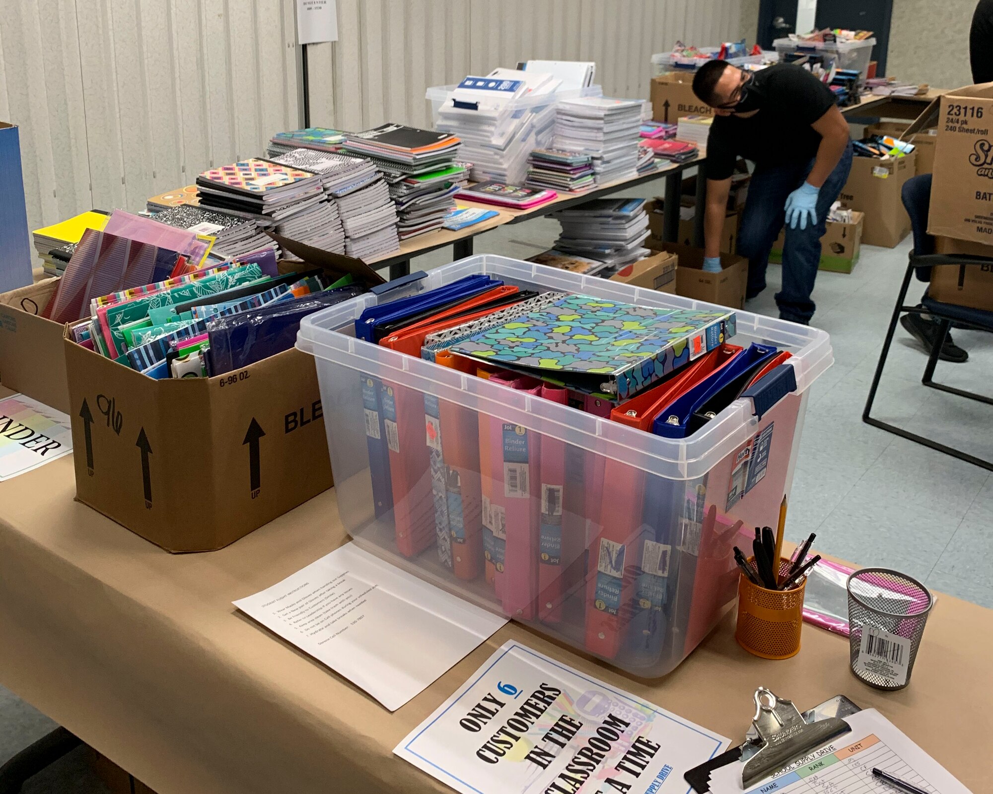 The 144th Fighter Wing’s Airman and Family Readiness hosted its annual School Supply Giveaway for military families. Student flight members and volunteers from the Airmen and Family Readiness Office helped to set up the supplies.
