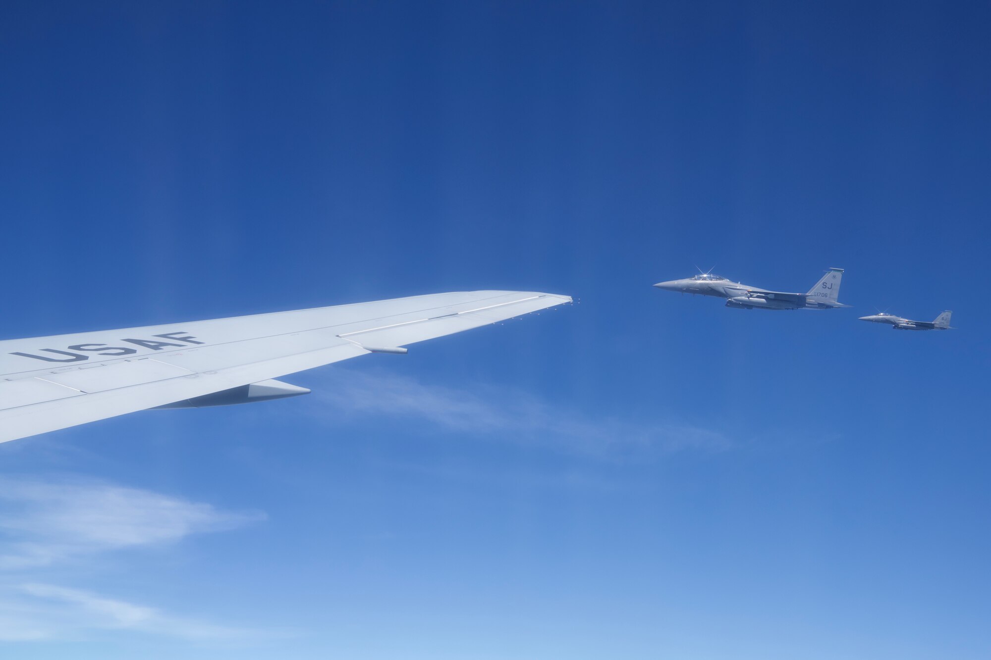 916th ARW KC-46A Pegasus refuels F-15E Strike Eagles of 4FW