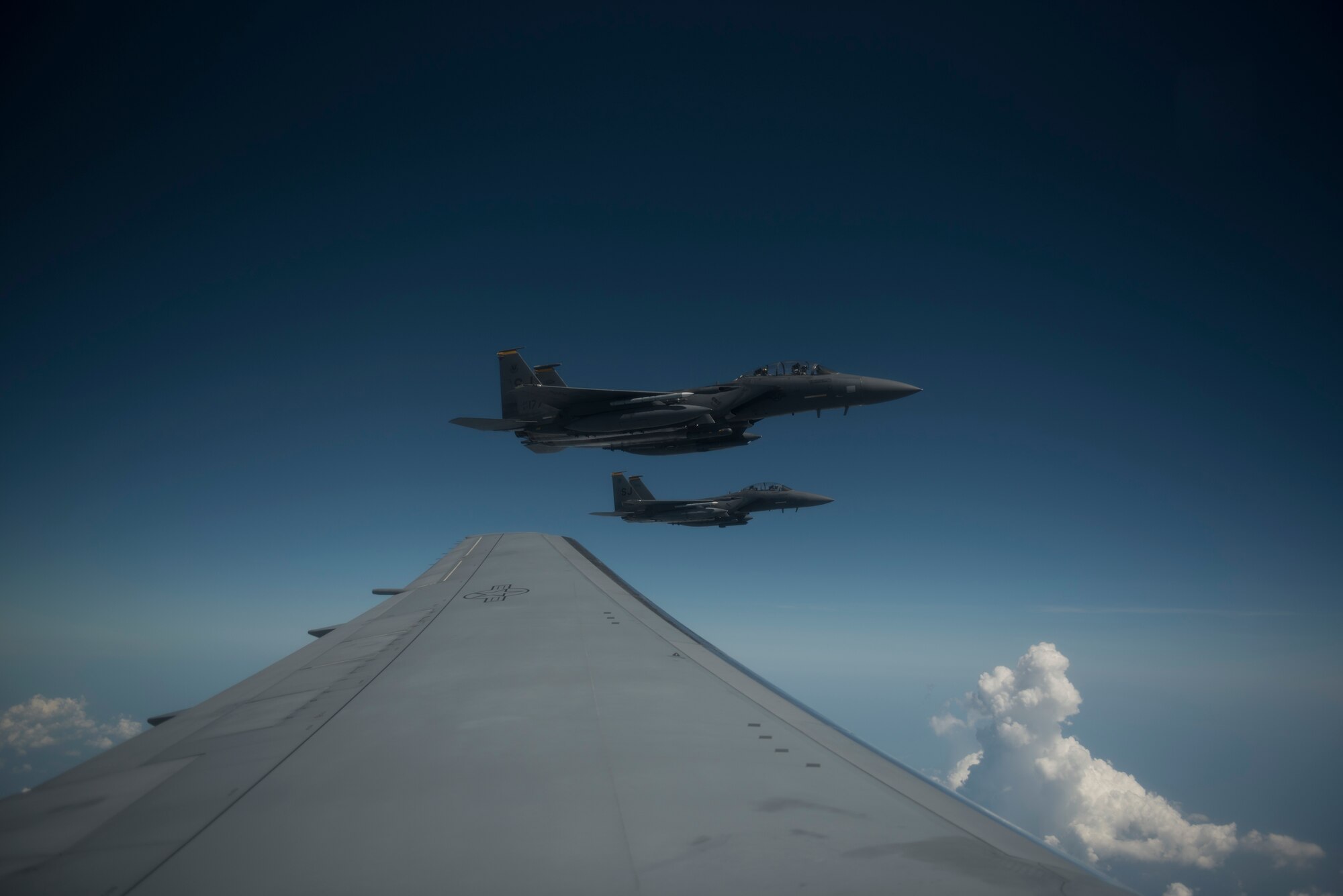 916th ARW KC-46A Pegasus refuels F-15E Strike Eagles of 4FW