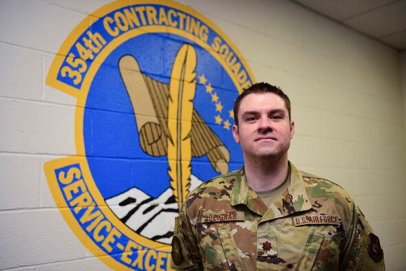 U.S. Air Force Maj. Charles Deignan, the 354th Contracting Squadron commander, poses for a photo at Eielson Air Force Base, Alaska, Sept. 11, 2020. Deignan assumed command of the squadron in August. He previously served as the executive assistant in the Defense Logistics Agency Land and Maritime in Columbus, Ohio. (U.S. Air Force photo by Airman 1st Class Jose Miguel T. Tamondong)