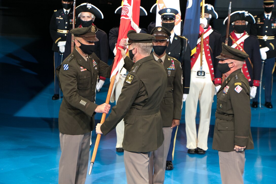 The 54th Chief of Engineers and Commanding General of the U.S. Army Corps of Engineers  Lt. Gen. Todd T. Semonite relinquished command of USACE to Lt. Gen. Scott Spellmon during a change of command ceremony held Sept. 10, 2020.