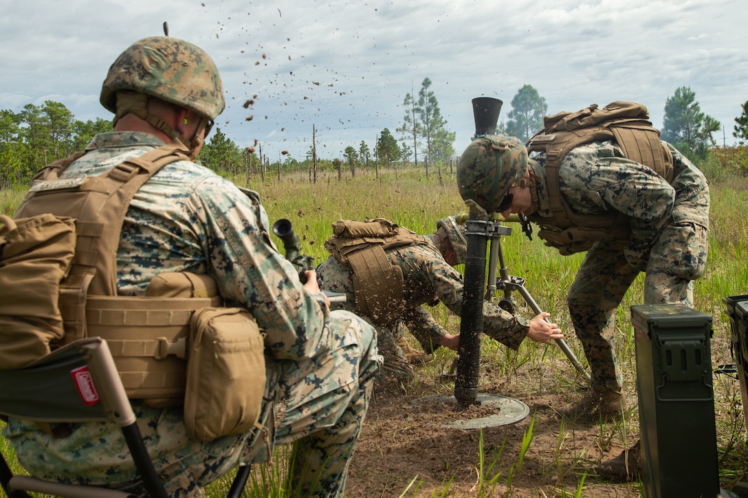 U.S. Marines fire 81mm mortars during a live-fire training exercise at Camp Lejeune, N.C., Aug. 25.