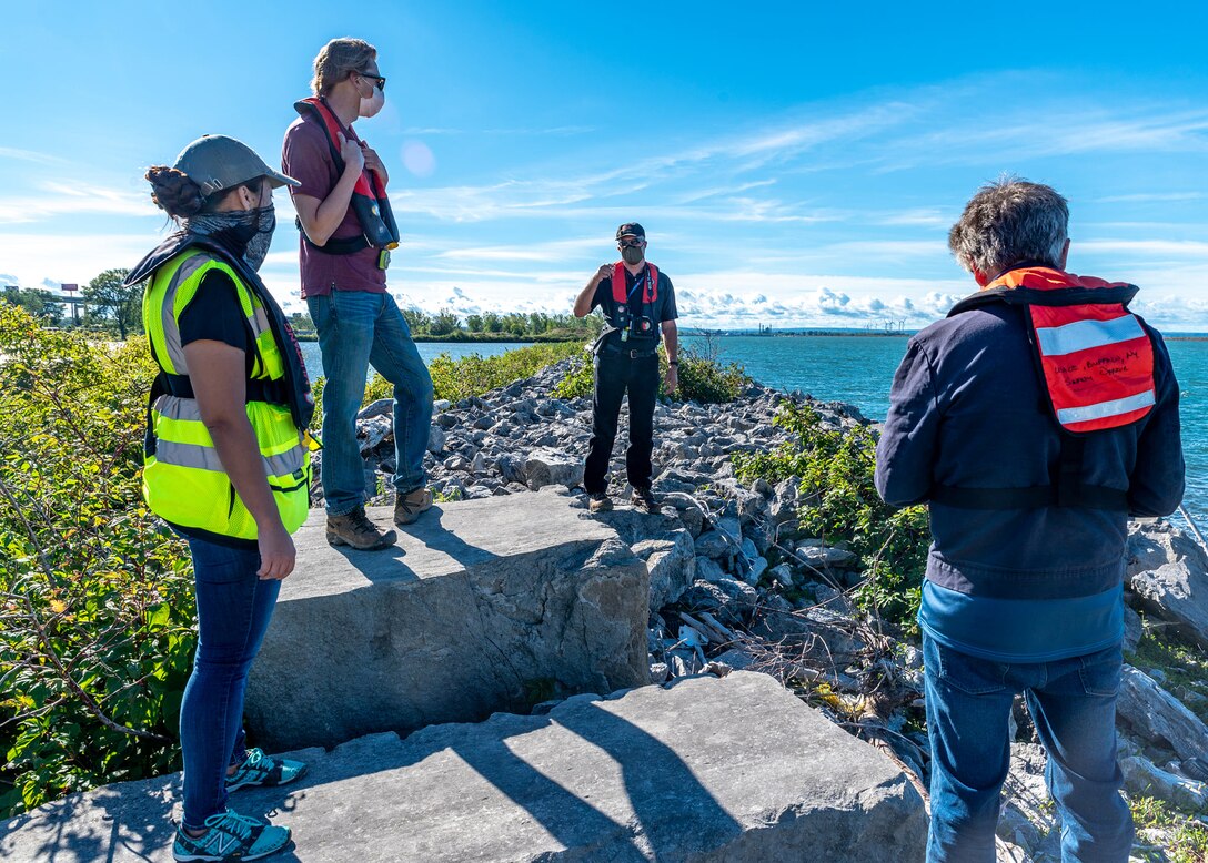 U.S. Army Corps of Engineers Buffalo District team members inspect the Times Beach Nature Preserve and former Times Beach confined disposal facility, Buffalo, NY, September 4, 2020.

In the 1970s, the Buffalo District constructed and placed dredged material into the CDF from the Buffalo Harbor. Over time, the structure has received wind and wave damage, and the primary risk from damage is contaminated sediments inside the structure releasing into Lake Erie.

If the team determines there is a design deficiency at the CDF, the District will pursue funding for future repair work.