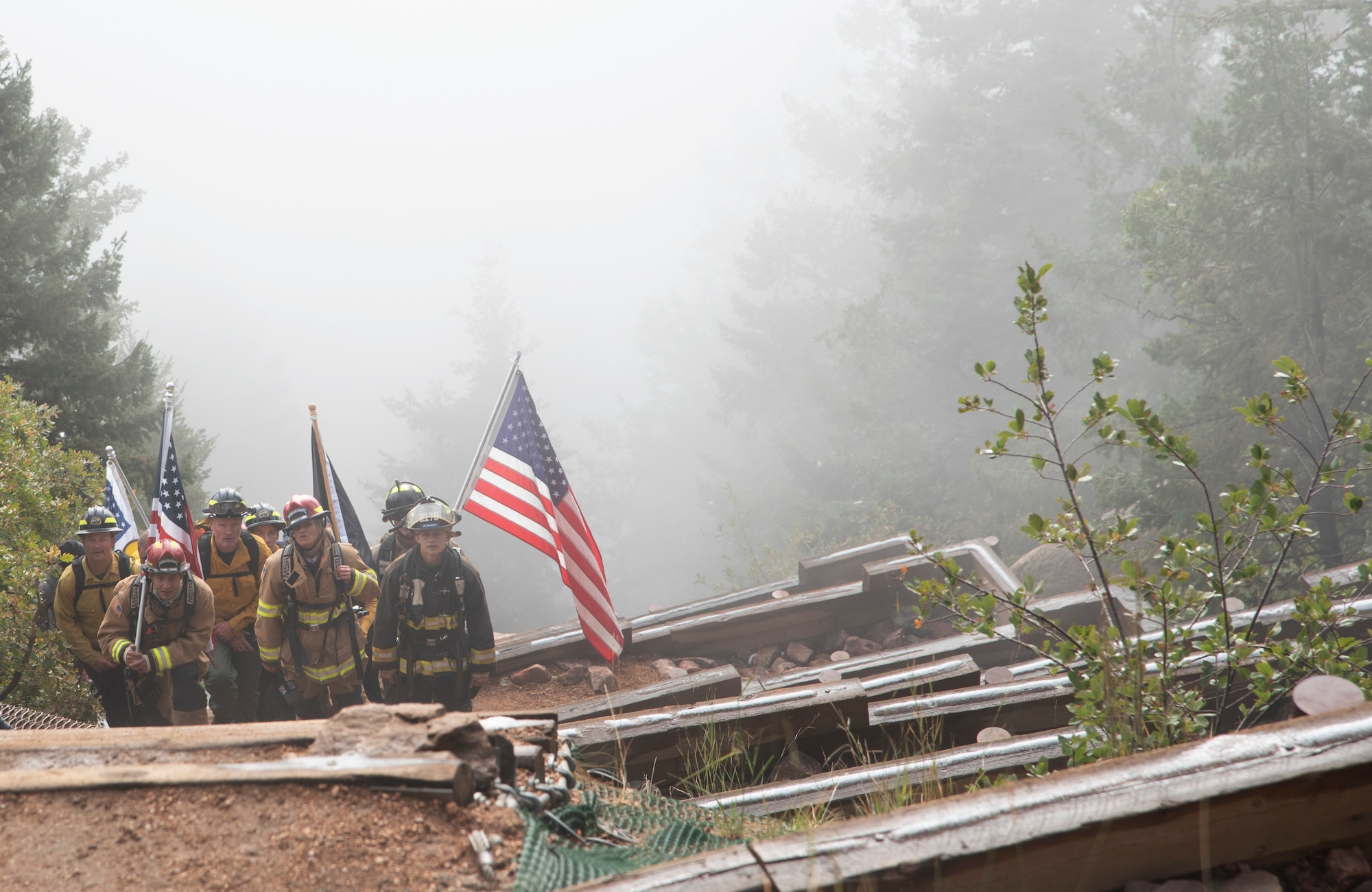 Front Range firefighters climb the Manitou Incline in full bunker gear in Manitou Springs on Sept. 11, 2020.