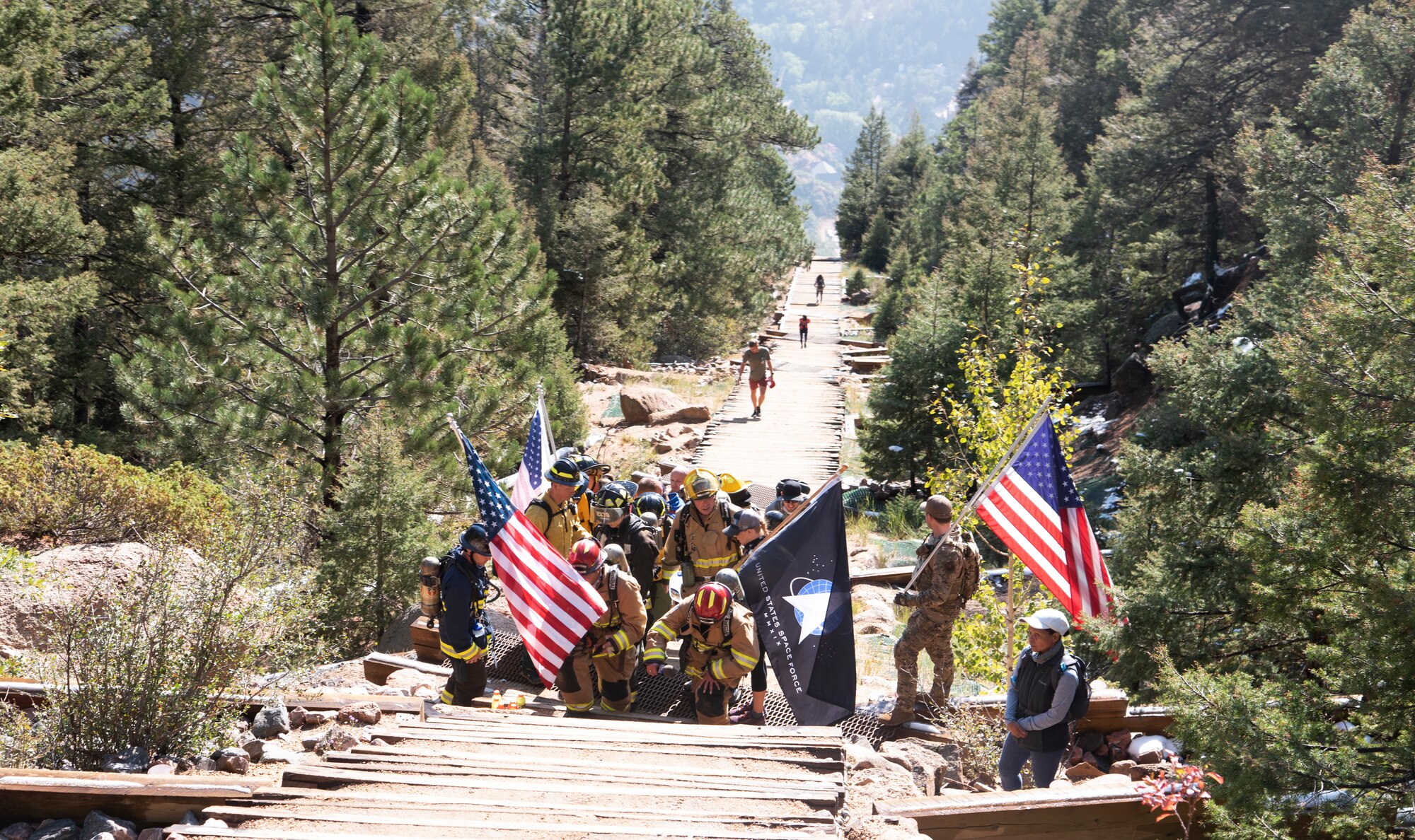 Front Range firefighters climb the Manitou Incline in full bunker gear in Manitou Springs on Sept. 11, 2020.