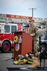 U.S. Air Force Chief Master Sgt. Joey R. Meininger, the 35th Fighter Wing command chief, makes the closing remarks during the ceremony at Misawa Air Base, Japan, Sept. 11, 2020. A remembrance ceremony was held to commemorate the 19th anniversary of the Sept. 11, 2001 terrorist attacks that claimed the lives of approximately 3,000 innocent people. (U.S. Air Force photo by Airman 1st Class China M. Shock)