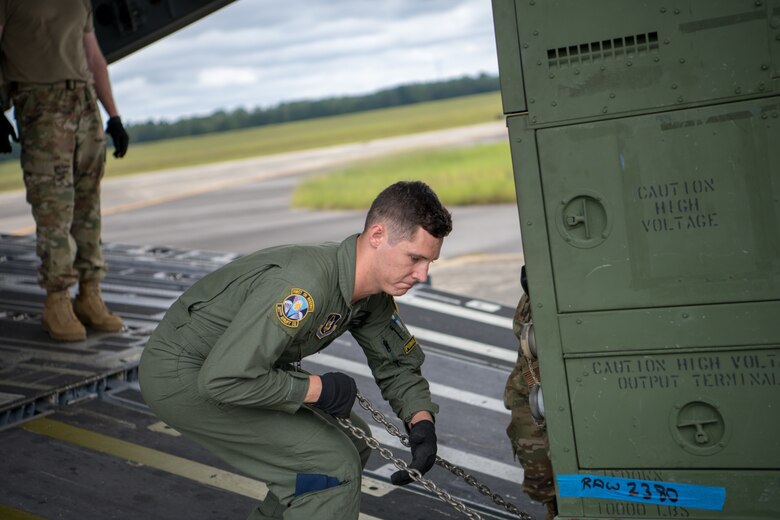 Reservists from the 315th Airlift Wing, Joint Base Charleston, S.C., unload a C-17 Globemaster III during a readiness exercise September 10, 2020 here. The exercise is in preparation for future missions and helps airmen perform their duties in a live setting.