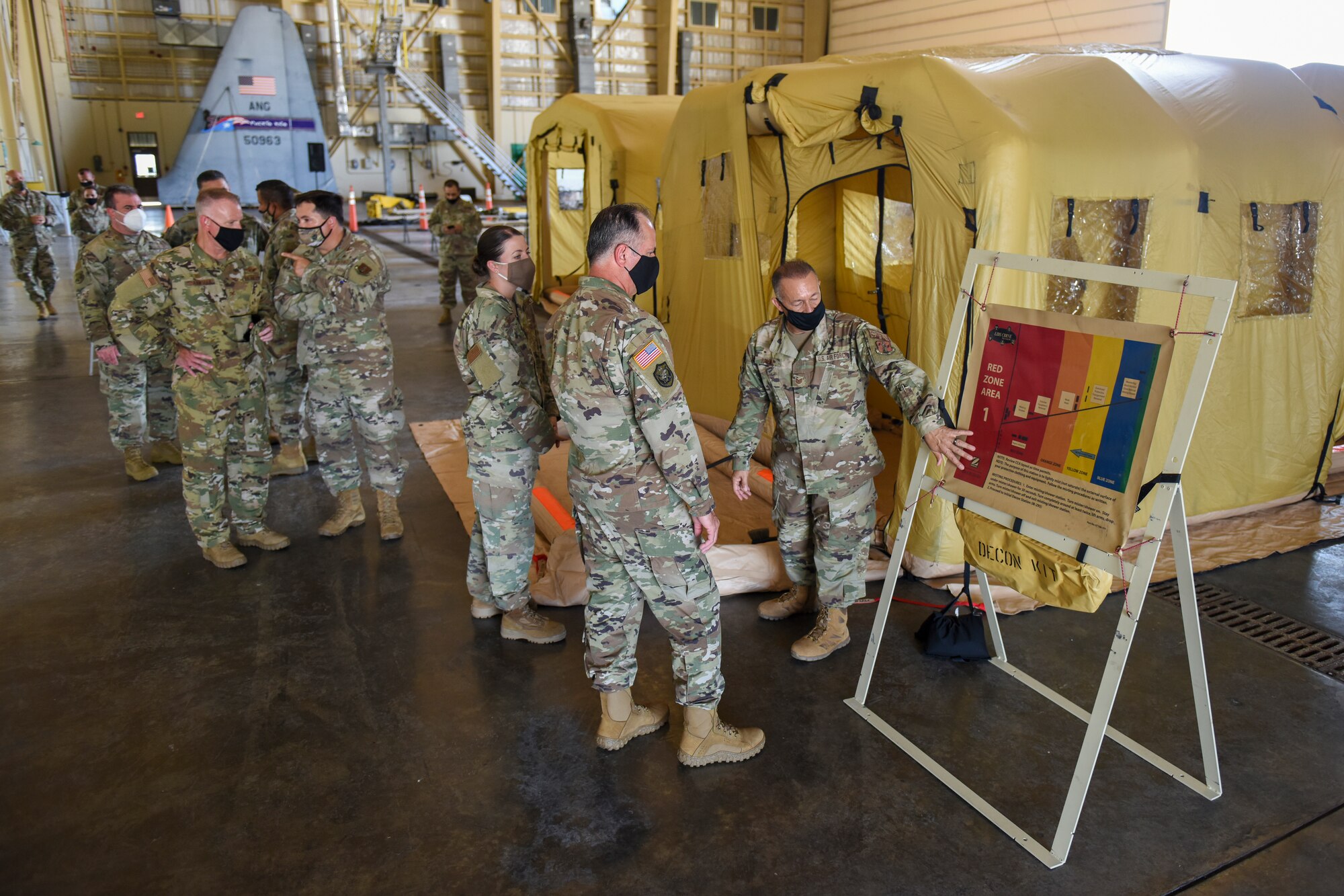 U.S. Army Maj. Gen. Jose Reyes, the adjutant general, Puerto Rico, visits the 156th Wing at Muñiz Air National Guard Base, Puerto Rico Air National Guard, Aug. 19, 2020, while touring base facilities and the training site for the Disaster Relief Bed-down Systems the unit recently received.