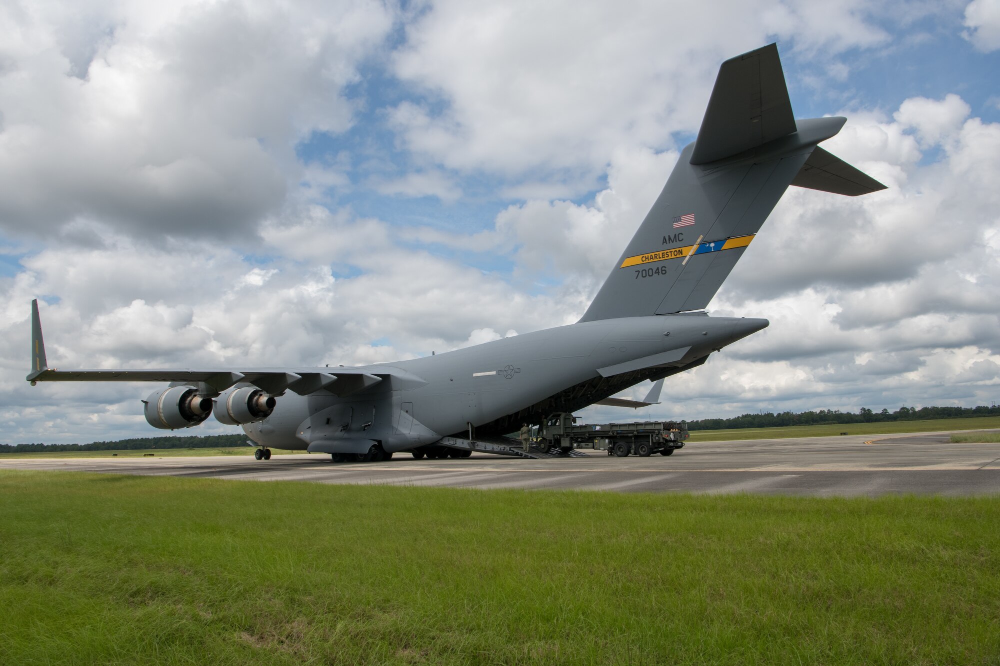 Reservists from the 315th Airlift Wing, Joint Base Charleston, S.C., unload a C-17 Globemaster III during a readiness exercise September 10, 2020 here. The exercise is in preparation for future missions and helps airmen perform their duties in a live setting.