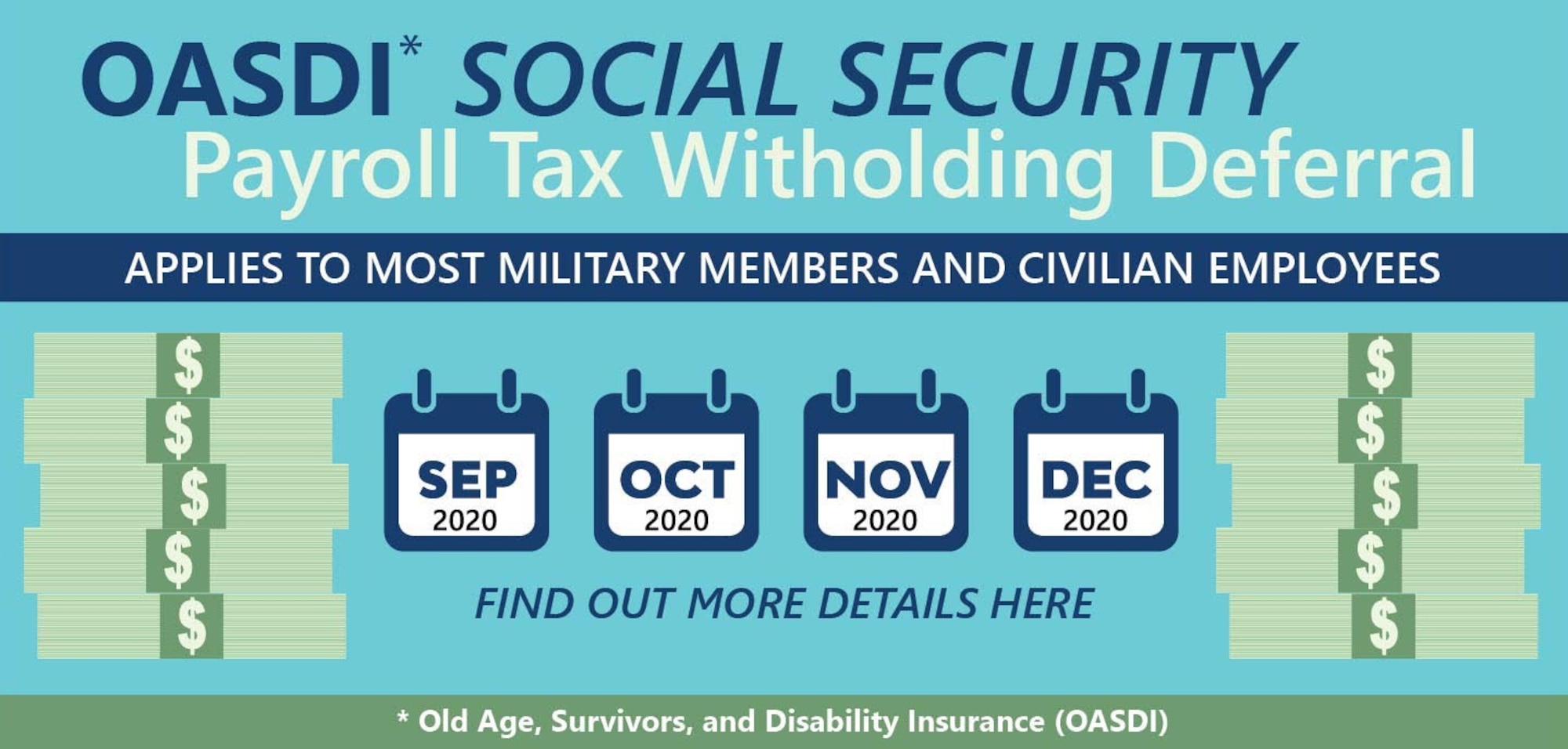 Graphic depicting military personnel and DoD civilians will see a tax break in their paychecks beginning September 2020 through the end of the calendar year.