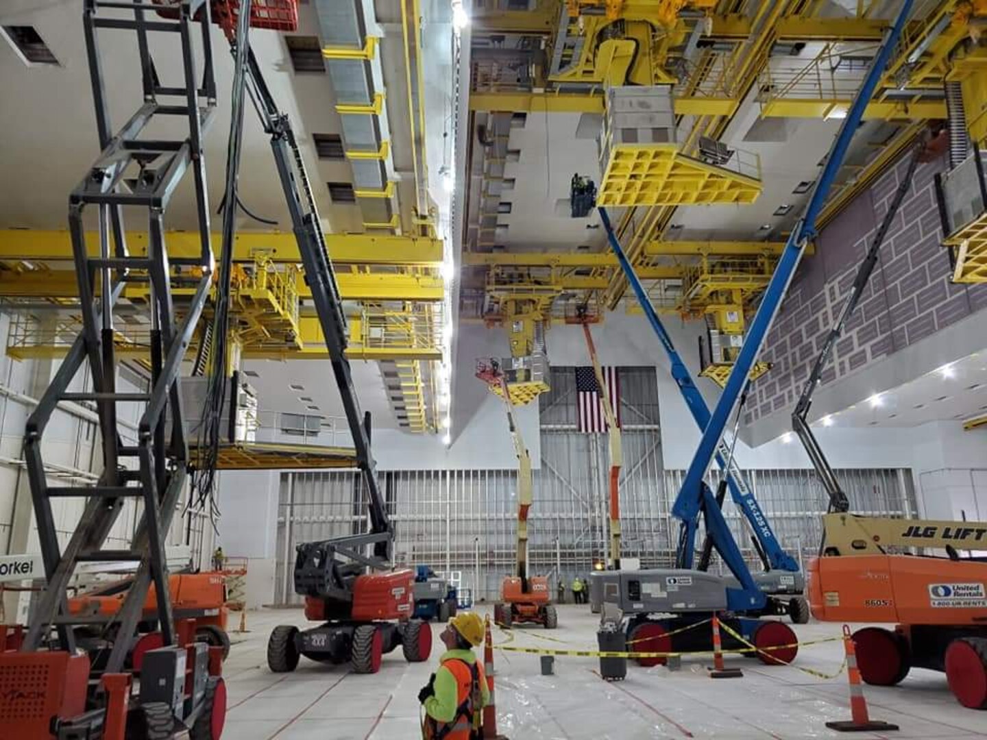 KC-46 depot maintenance hangar interior work at Tinker Air Force Base, Oklahoma, a designated maintenance hub for the new refueling tanker. (U.S. Air Force photo)