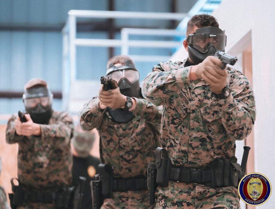 Students of the Military Police Basic Course execute an Active Shooter training scenario. The active shooter threat is one of many use of force scenarios that Military Police personnel specialize in responding to.