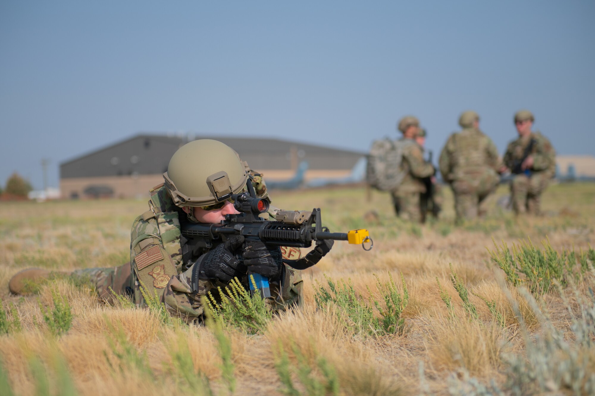 A reservist from the 419th Security Forces Squadron posts in formation during an exercise Sept. 13, 2020, at Hill Air Force Base, Utah.