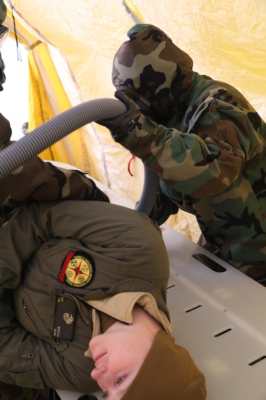 United States Marines and Sailors with Chemical Biological Incident Response Force (CBIRF) participate in cold weather training during Operation Arctic Eagle aboard Fort Wainwright, AL. on Feb. 24, 2020. CBIRF conducted this training to practice responding in the extreme cold. (Official U.S. Marine Corps photo by Lance Cpl. Blakely Graham/Released)