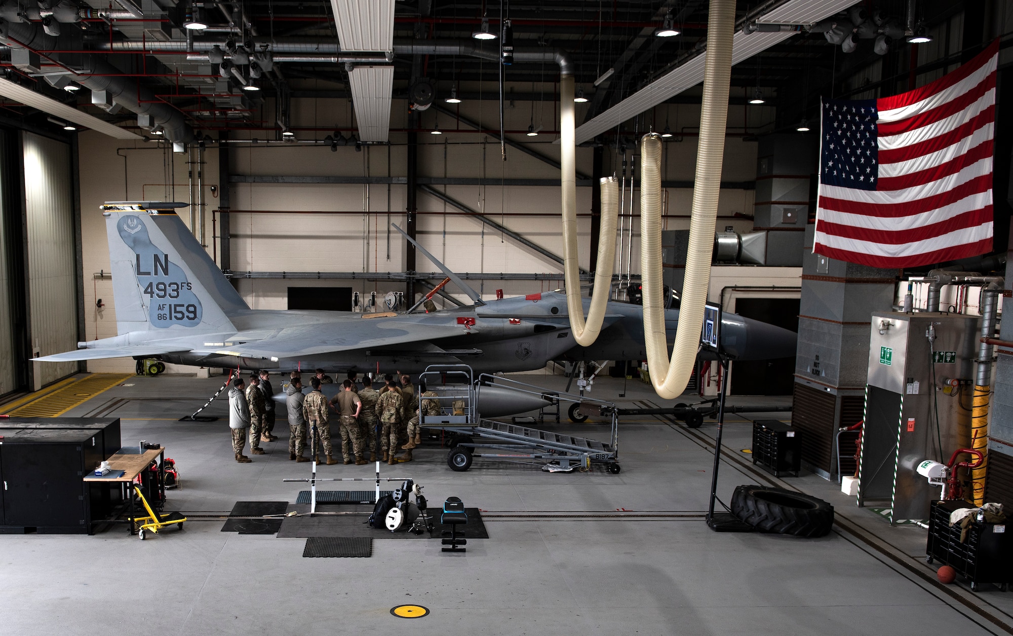 U.S. Air Force Airmen, assigned to the 48th Component Maintenance Squadron fuels systems maintenance shop, attend an Agile Combat Employment training at Royal Air Force Lakenheath, England, Aug. 31, 2020. The training was designed to enhance ACE capabilities by teaching Airmen to perform multiple roles outside the scope of their regular daily duties. (U.S. Air Force photo by Airman 1st Class Jessi Monte)