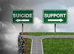 Graphic shows a road leading two directions - one to suicide the other to support.