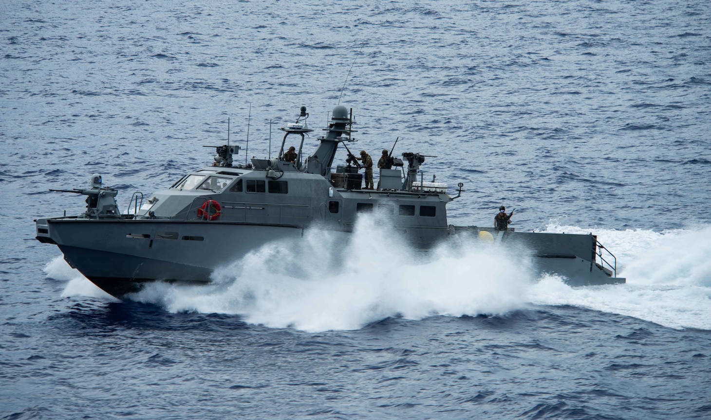 A Mark VI patrol boat participates in a security drill during Exercise Valiant Shield 2020.