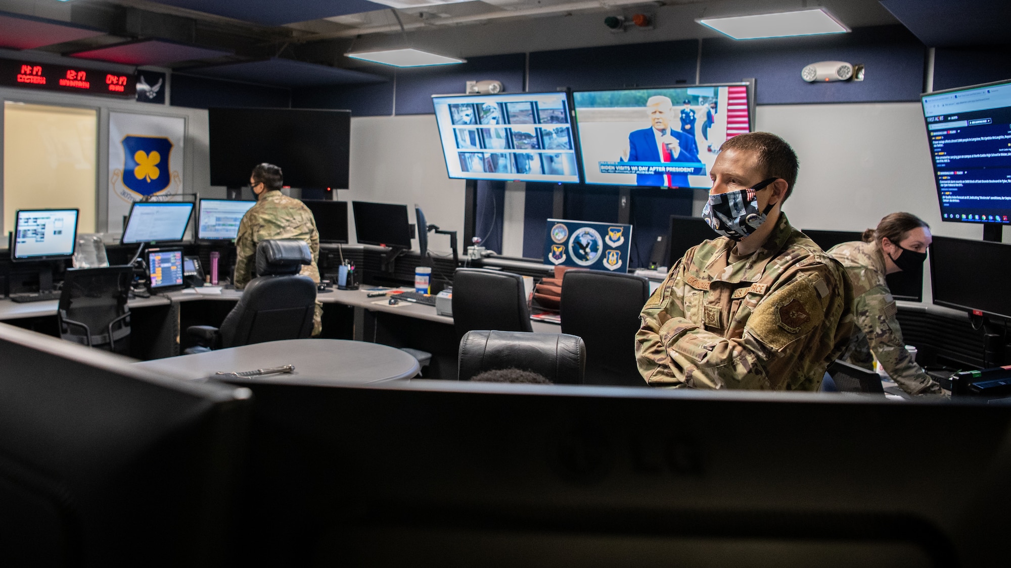 Tech. Sgt. Robert D. Gonzalez, 2nd Bomb Wing command post controller, monitors command and control missions at Barksdale Air Force Base, La., Sept. 9, 2020. Barksdale's command post is responsible for providing nuclear command and control for military forces. (U.S. Air Force photo by Airman 1st Class Jacob B. Wrightsman)