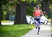 Ashley Von Schimpf, a military spouse, participates in a 66th Force Support Squadron Fitness 5K at Hanscom Air Force Base, Mass., Sept. 16. Von Schimpf was the top finisher with a time of 25:05. (U.S. Air Force photo by Todd Maki)