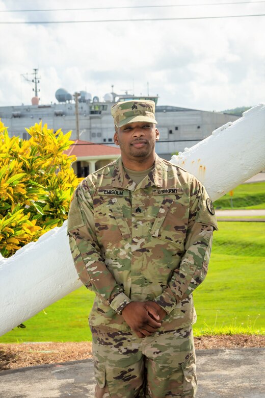 Sgt. Naim Chisolm, a veterinary food inspection specialist from Public Health Activity-Guam, at Naval Base Guam, Guam, Aug. 11, 2020. Chisolm recently participated in the U.S. Army Public Health Command's Ship Rider program to help keep Sailors safe while at sea. Established as a Memorandum of Agreement with the Military Sealift Command, the Ship Rider program deploys an Army sergeant or staff sergeant veterinary food inspection specialist to select MSC Combat Logistics Force ships to inspect food shipments during deployments and exercises. During these operations, Soldiers are assigned to a ship for five to six months at a time, living and working side by side with Sailors, usually as the only Army member aboard a vessel. (U.S. Army photo by 1st Sgt. Christopher Harris)