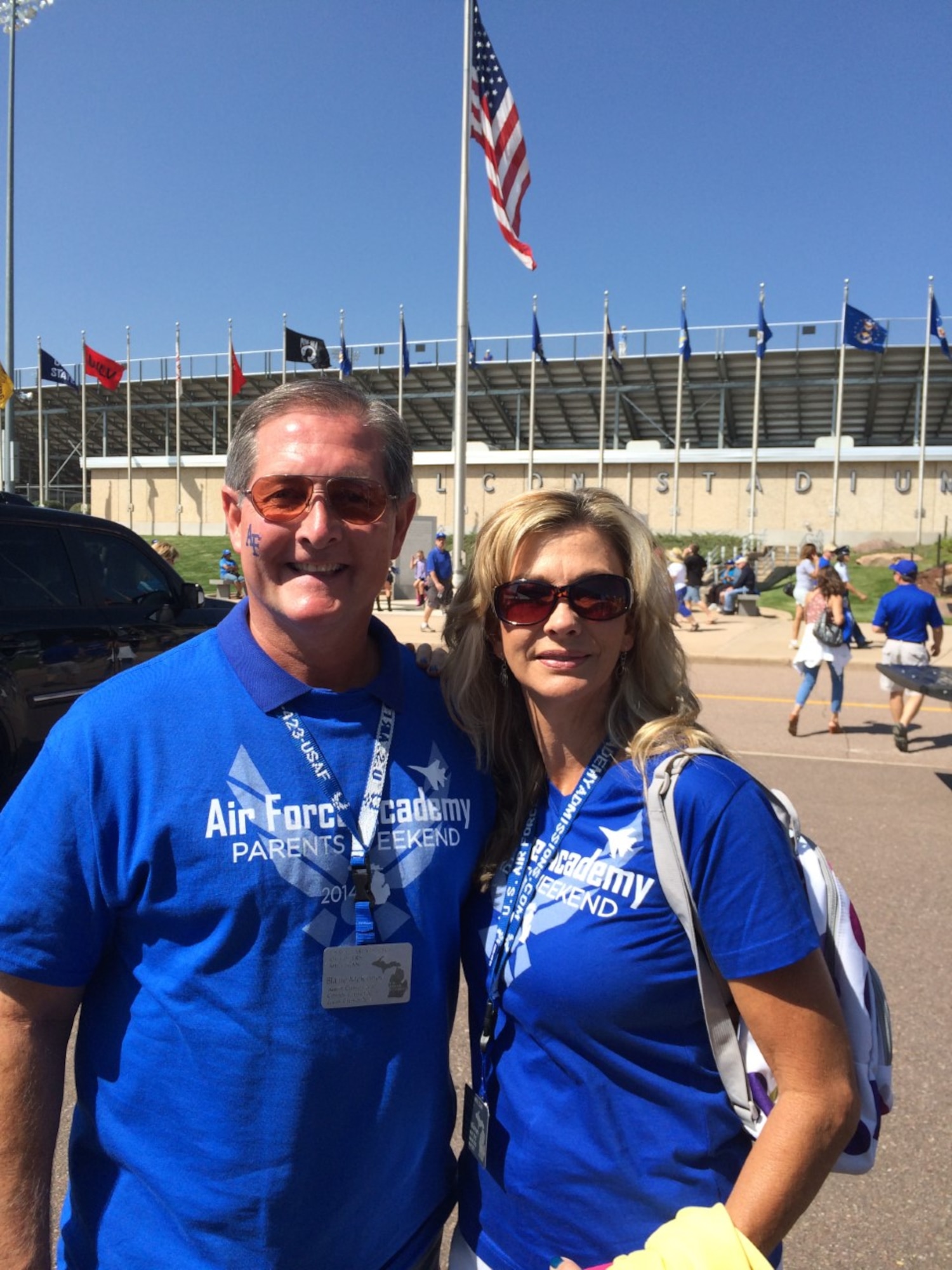 Blaine and Becky Mckinney show off their Air Force Academy pride. Their three sons, Austin, Connor and Lucas graduated from the Academy, and their family has a heritage of service dating back four generations. (Courtesy Photo)