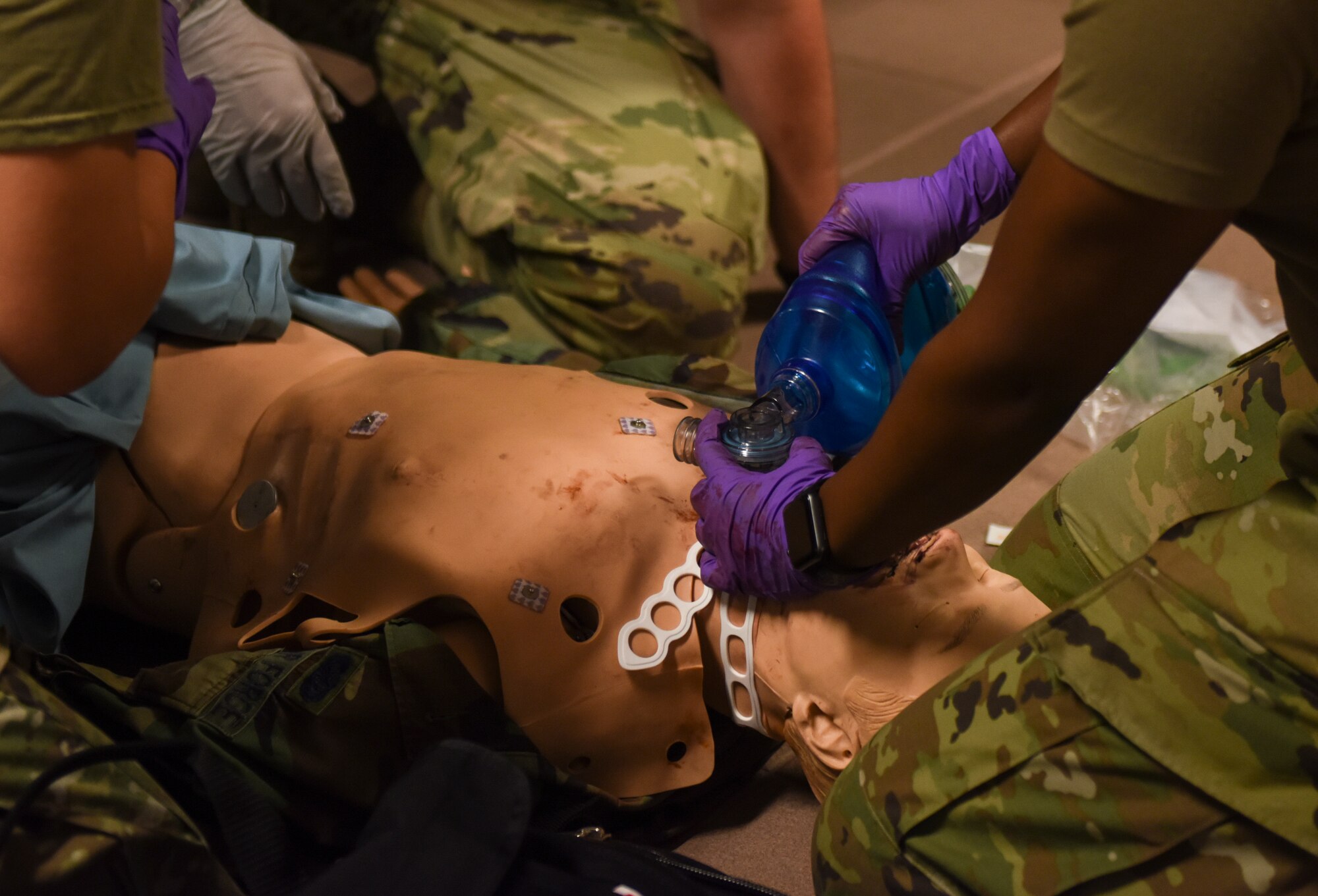 plastic chest of dummy with respirator on