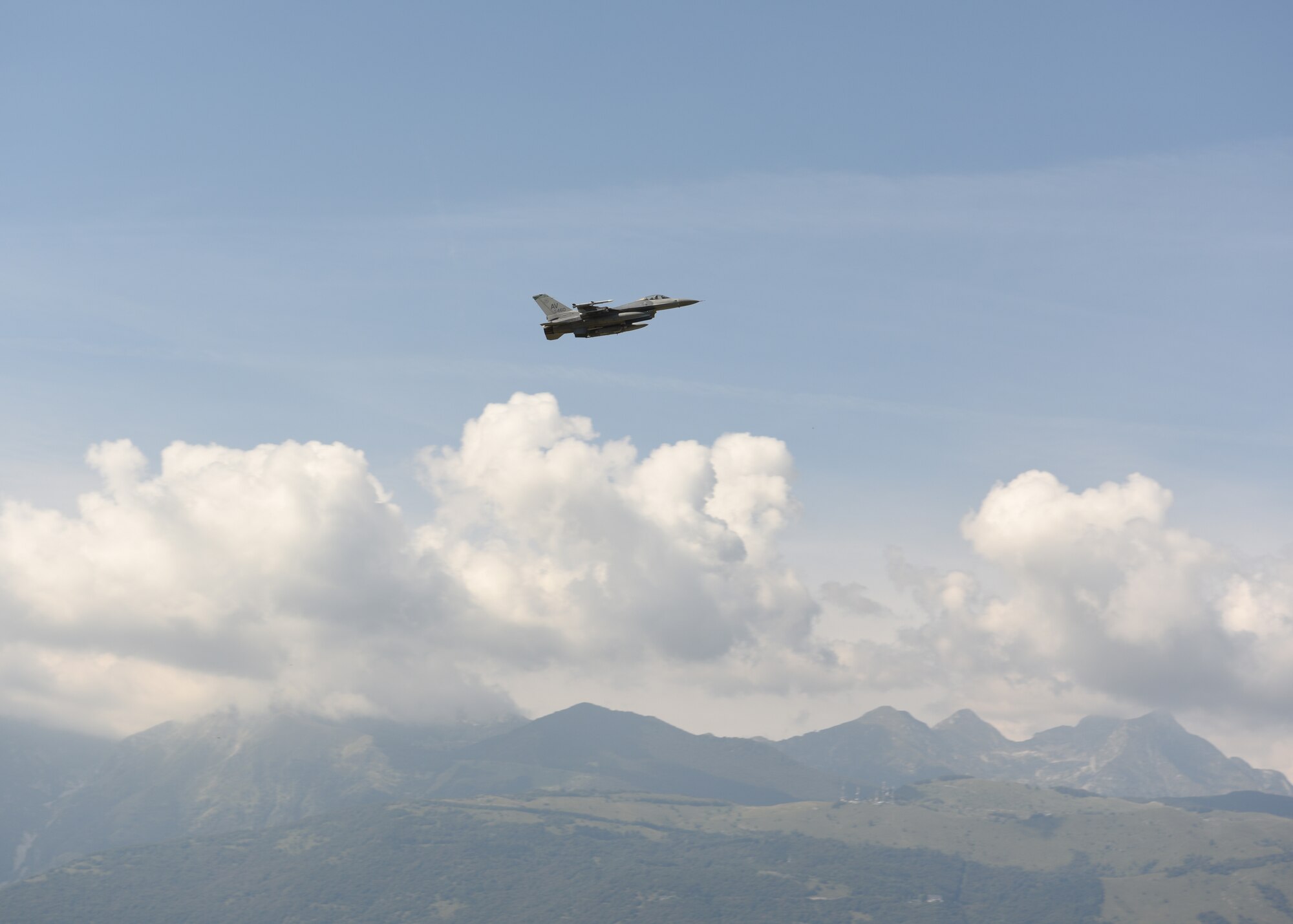 A U.S. Air Force F-16 Fighting Falcon takes off during exercise Point Blank 20-4 at Aviano Air Base, Italy, Sept. 10, 2020. Point Blank increases interoperability between a variety of airframes. (U.S. Air Force photo by Staff Sgt. Heidi Goodsell)