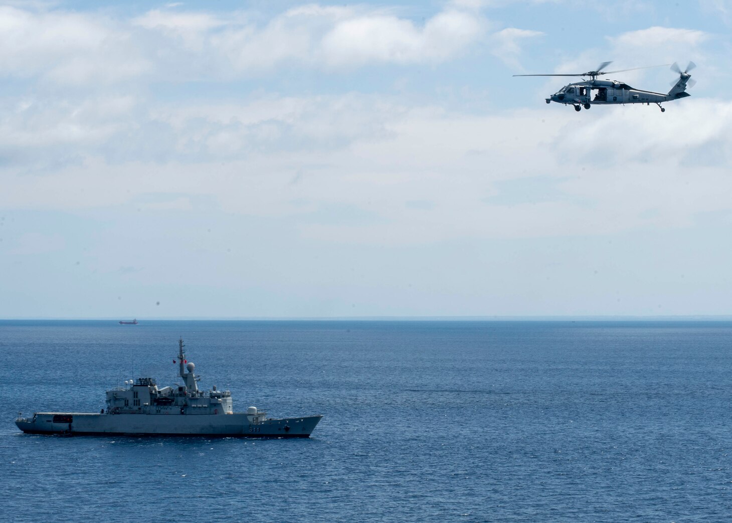 USS Hershel "Woody" Williams (ESB 4); Royal Moroccan Navy's Floreal-class Frigate Mohammad V; photo exercise